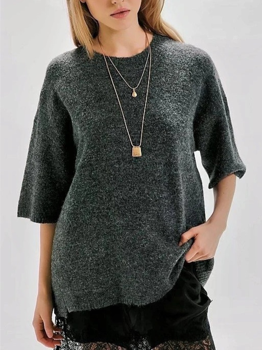 Free People Margot Sweater Tee in Charcoal Heather, Size Large NWOT